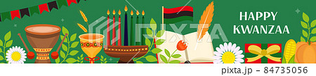 Happy Kwanzaa banner. African American holiday festival template for your design with kinara. Vector illustration. 84735056