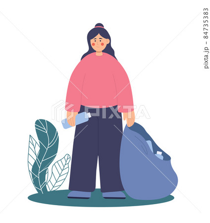 People and garbage. Cleaning city, man woman with bags for waste. Vector illustration EPS10 84735383