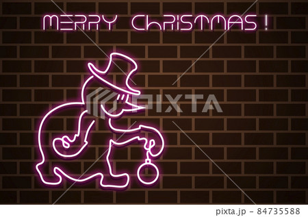 Illustration of a Neon Snowman on a Wall Background 84735588