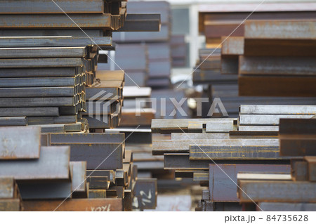 Metal profiles of different kinds are located in the metal products warehouse Metal profiles of different kinds are located in the metal products warehouse 84735628