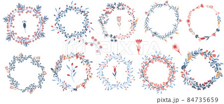 Cozy Christmas wreath of flowers and leaves. Botanical wildflowers for your design. Scandinavian floral wreath. Winter decoration. Vector illustration Cozy Christmas wreath of flowers and leaves. Botanical wildflowers for your design. Scandinavian floral wreath. Winter decoration. Vector illustration 84735659