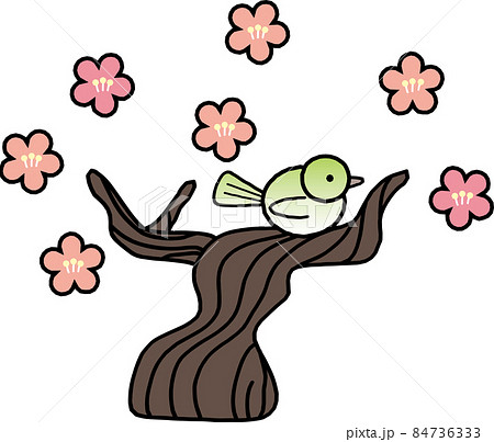 春の風景イラスト_梅にウグイス 84736333