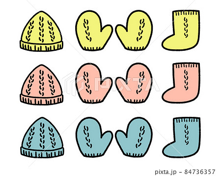 イラスト素材：ニット帽・手袋・靴下・編み物 84736357