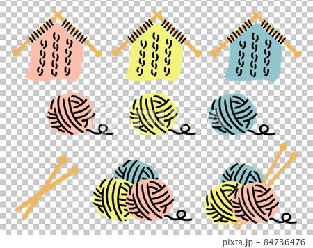 イラスト素材 毛糸玉 編み物セットのイラスト素材