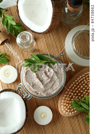 Skin care scrub concept on bamboo mat 84738662