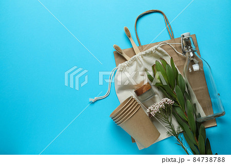 Eco friendly zero waste concept on blue background 84738788