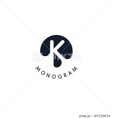 Black logo with cut out silhouette of letter K, round monogram for business and branding. Modern vector logotype, circle badge negative space style Black logo with cut out silhouette of letter K, round monogram for business and branding. Modern vector logotype, circle badge negative space style 84739634
