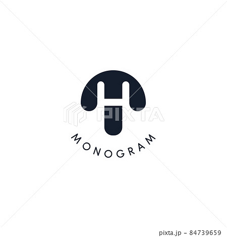 Black logo with cut out silhouette of letter H, round monogram for business and branding. Modern vector logotype, circle badge negative space style 84739659