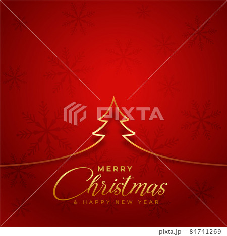 stylish christmas golden line tree greeting red background design 84741269