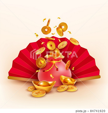 Chinese new year with red envelope and gold money Vector Image
