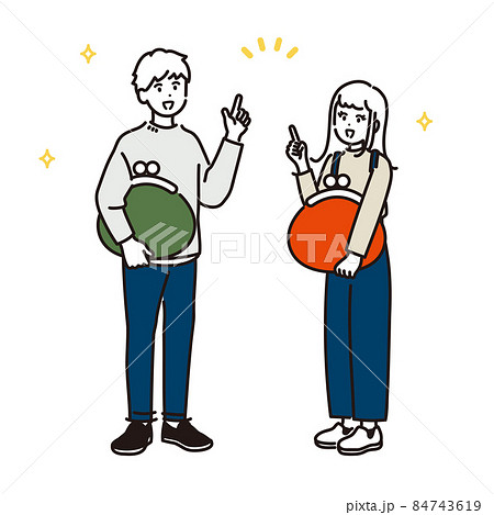 財布を持ってひらめく夫婦のイラスト(家計管理・資産形成・NISA) 財布を持ってひらめく夫婦のイラスト(家計管理・資産形成・NISA) 84743619