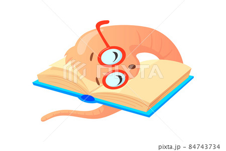 Sleeping bookworm. Cartoon worm sleep on books bookworm in school library, vector 84743734