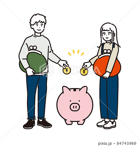 貯金をする夫婦のイラスト 貯金をする夫婦のイラスト 84743966