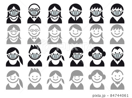 Avatars with medical face mask, user icons, people faces, vector set Avatars with medical face mask, user icons, people faces, vector set 84744061