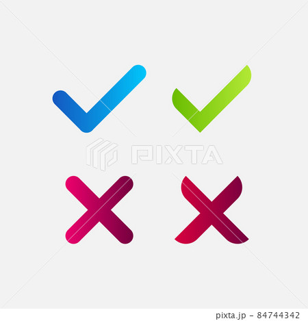 Set of check mark tick and cross buttons in neomorphism (neumorphism) style. Set of check mark tick and cross buttons in neomorphism (neumorphism) style. 84744342