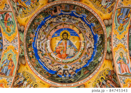 Monastery painting on the wall. Jesus, creation of the world Monastery painting on the wall. Jesus, creation of the world 84745343