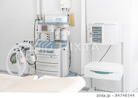 Technologically advanced equipment in CT or MRI Scan room. Modern hospital laboratory. Interior of radiography department. Magnetic resonance diagnostics machine. 84746544
