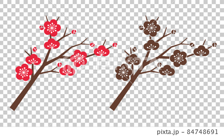 梅の花と木シルエットのイラスト素材