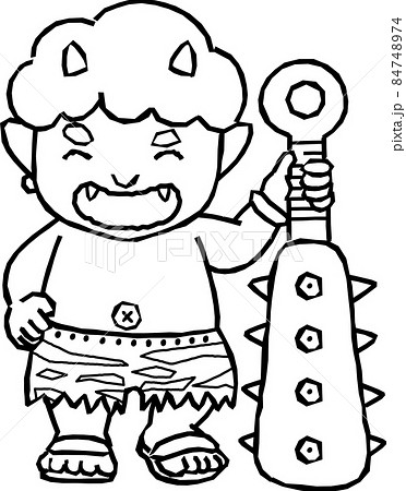 節分_笑顔のかわいい赤鬼（線画） 84748974