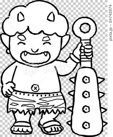 節分_笑顔のかわいい赤鬼（線画） 84748974