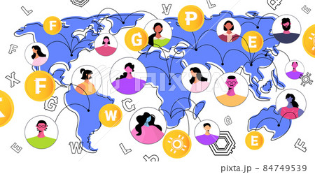 mix race people sending and receiving digital coins on world map mining virtual money cryptocurrency exchange 84749539