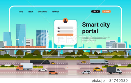 smart city portal website landing page template cityscape background horizontal copy space 84749589