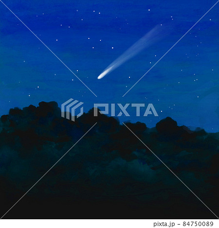 水彩調で夜空を流れる彗星のイラスト素材のイラスト素材