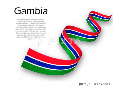 Waving ribbon or banner with flag of Gambia. Template for indepe 84751284