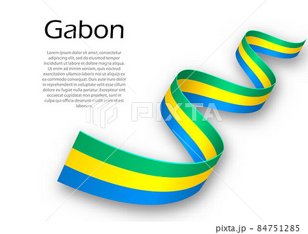 Waving ribbon or banner with flag of Gabon. Template for indepen 84751285