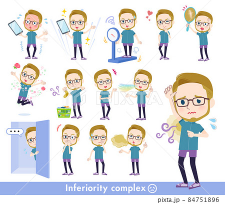 劣等感に関するスポーツウエアを着た白人男性のセット 劣等感に関するスポーツウエアを着た白人男性のセット 84751896