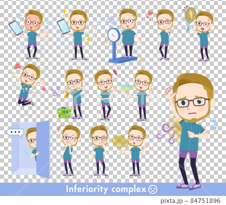 劣等感に関するスポーツウエアを着た白人男性のセット 劣等感に関するスポーツウエアを着た白人男性のセット 84751896
