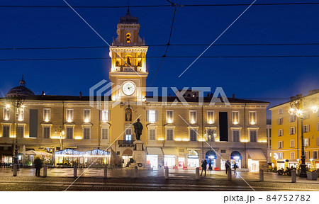Parma city hall illuminated at evening, Garibaldi square Parma city hall illuminated at evening, Garibaldi square 84752782