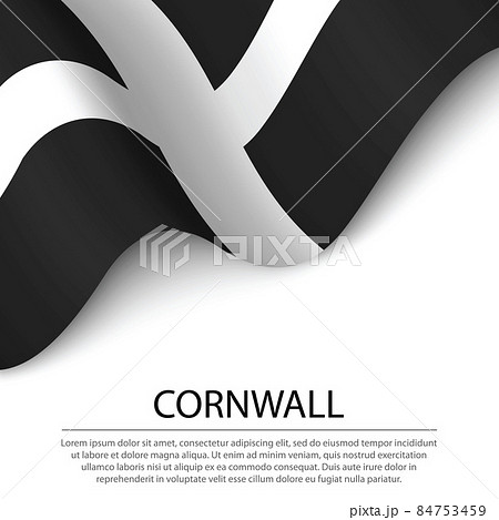 Waving flag of Cornwall is a county of England on white backgrou 84753459