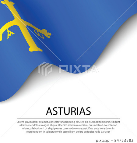 Waving flag of Asturias is a region of Spain on white background 84753582