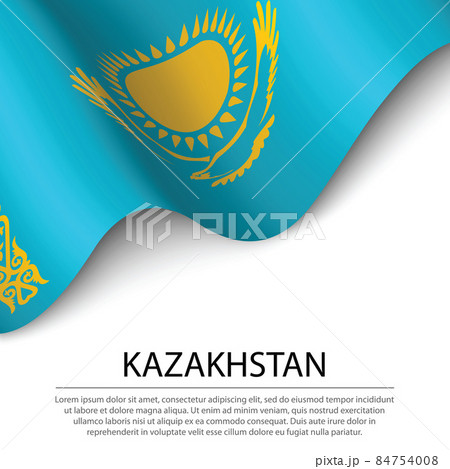 Waving flag of Kazakhstan on white background. Banner or ribbon 84754008