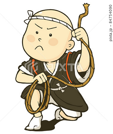虎を捕まえようと意気込む一休さんのイラスト素材。白背景にベクターイラスト。 84754090