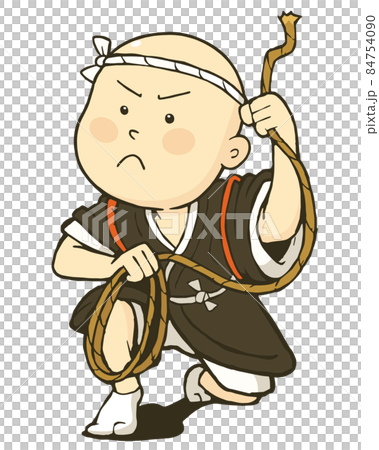 虎を捕まえようと意気込む一休さんのイラスト素材。白背景にベクターイラスト。 84754090