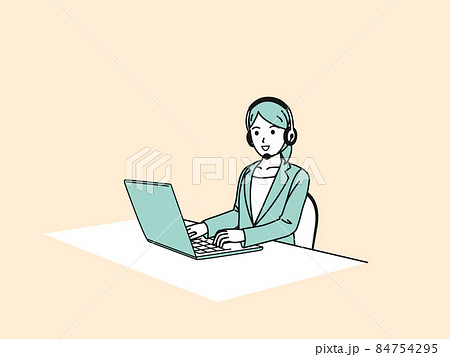 カスタマーサポート　オペレーター　コールセンター　スーツ姿の女性　パソコン　テレワーク　仕事 84754295