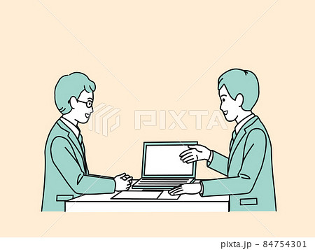 ミーティング　商談　打ち合わせ　スーツ姿の男性　ビジネス　話す　説明する 84754301