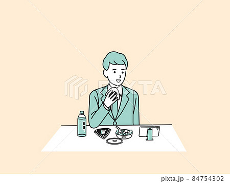 ランチを食べる　お昼ご飯　休憩　男性会社員　ビジネスマン　お弁当 84754302