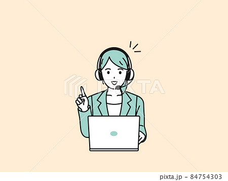 カスタマーサポート　オペレーター　コールセンター　スーツ姿の女性　パソコン　テレワーク　案内 84754303