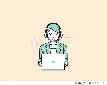 カスタマーサポート　オペレーター　コールセンター　スーツ姿の女性　パソコン　テレワーク　案内 84754304