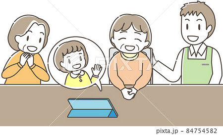 タブレットでオンラインで孫と話す高齢者 84754582