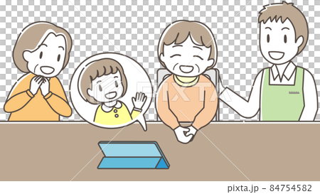 タブレットでオンラインで孫と話す高齢者 84754582