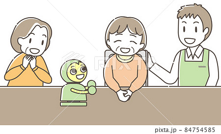 かわいいサポートロボットとおしゃべりを楽しむ高齢者 84754585