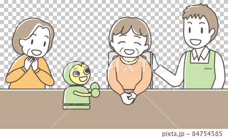 かわいいサポートロボットとおしゃべりを楽しむ高齢者 84754585