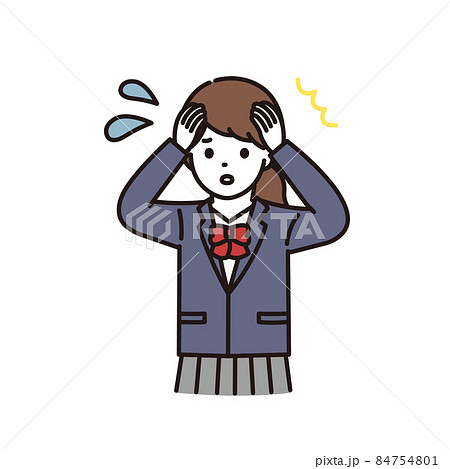 パニックになり頭を抱える学生服の女子高校生・中学生 84754801