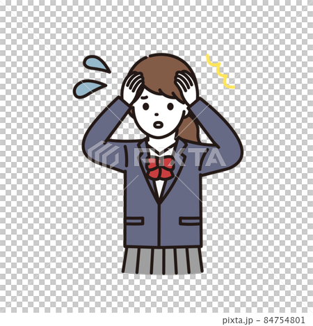 パニックになり頭を抱える学生服の女子高校生・中学生 84754801