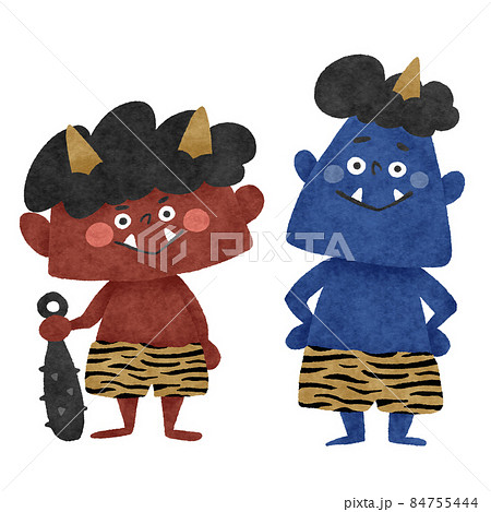 赤鬼と青鬼の全身手描きイラスト素材 84755444