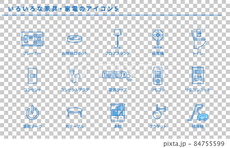 Simple icon set 5 for various furniture and home appliances, vector 84755599